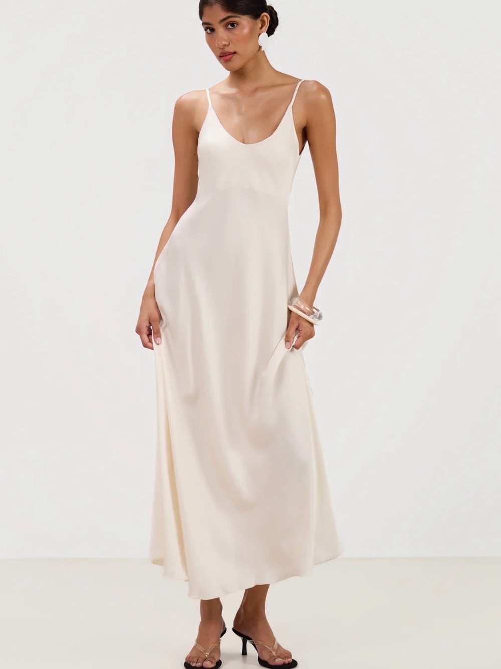 JAKI Anne Satin Slip Dress | Ivory Size S